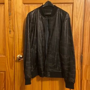 Black “Campaign Black “Leather jackets camo design varsity style jacket.